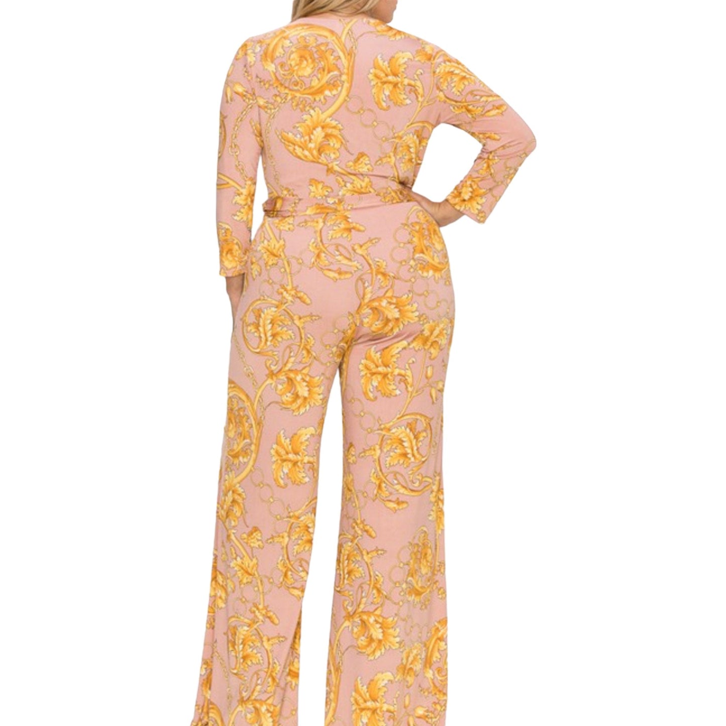 Gold Chain Faux Wrap Jumpsuit Dress