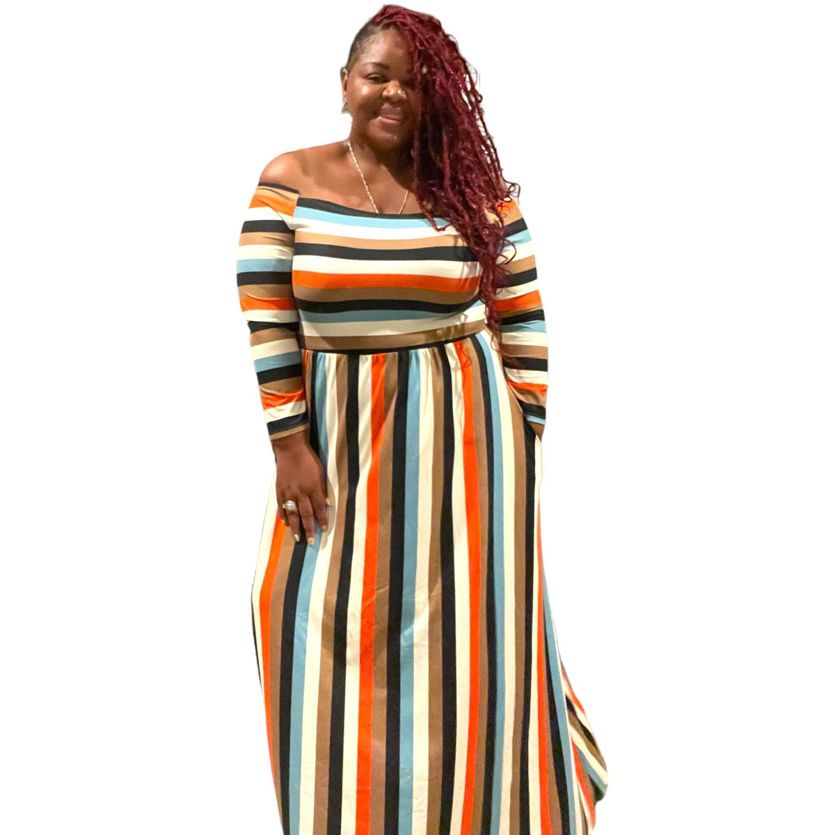 Off The Shoulder Striped Maxi Dress