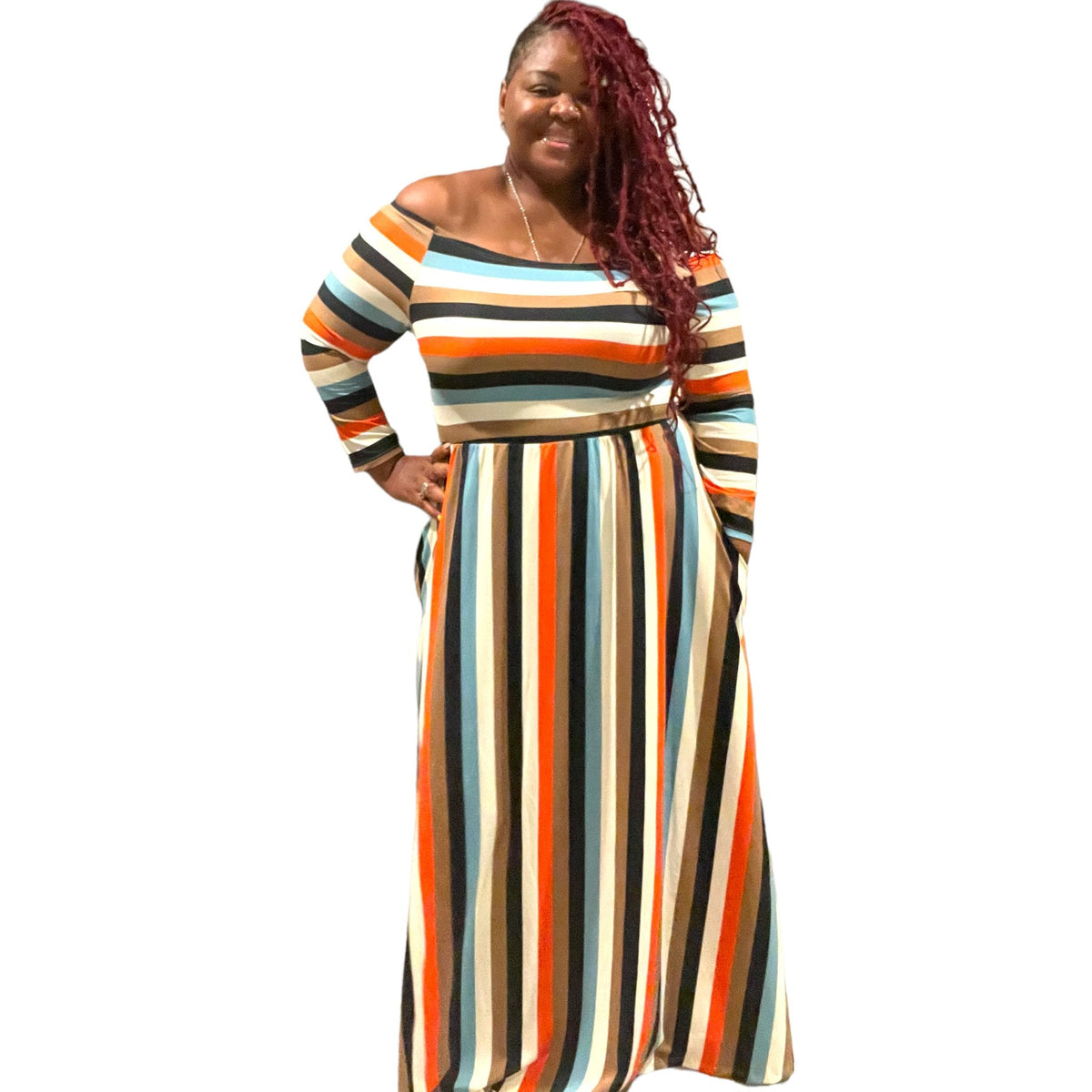 Off The Shoulder Striped Maxi Dress