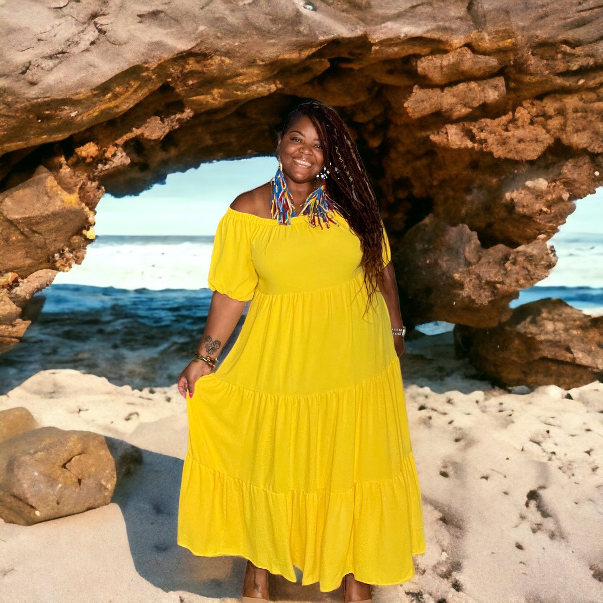 Off The Shoulder Tiered Flare Dress
