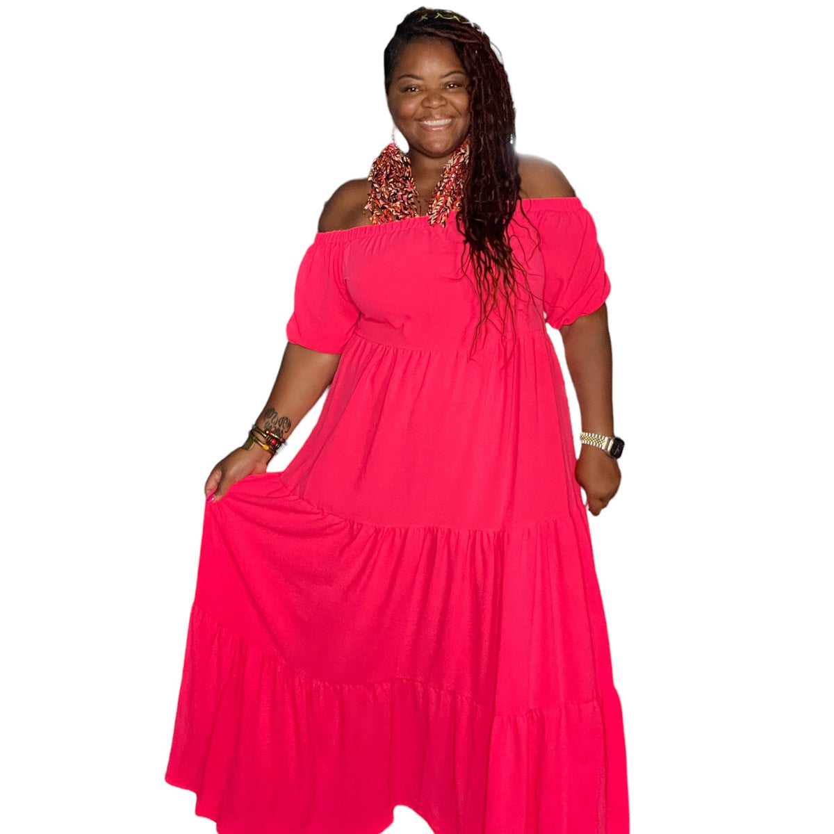 Off The Shoulder Tiered Flare Dress