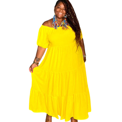 Off The Shoulder Tiered Flare Dress