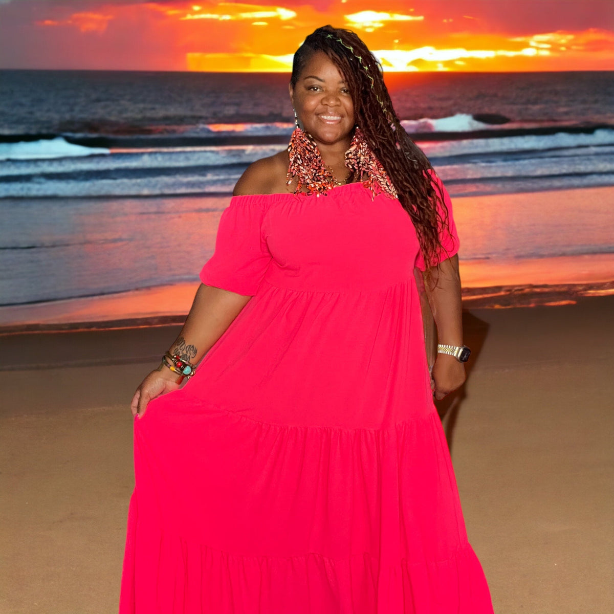 Off The Shoulder Tiered Flare Dress