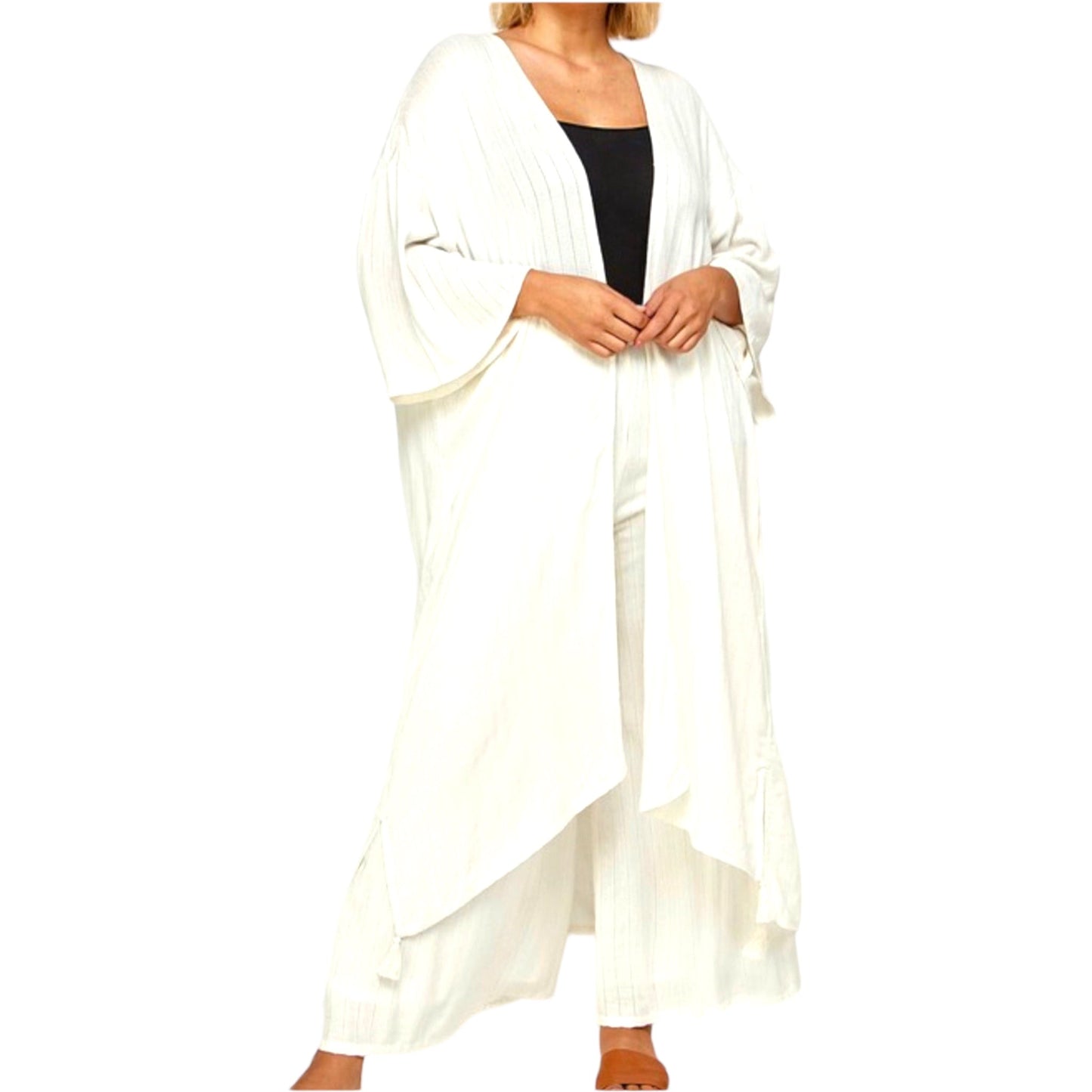 Off White Kimono Cardigan Set