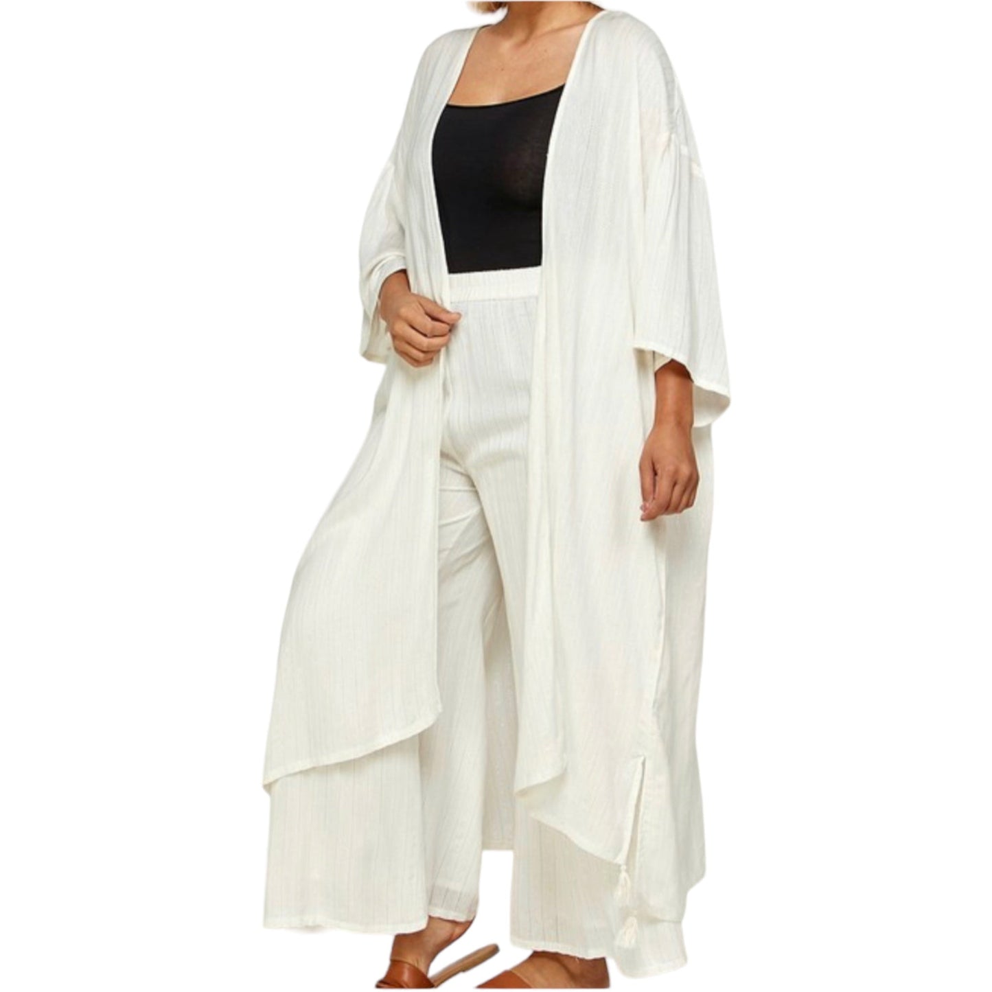 Off White Kimono Cardigan Set