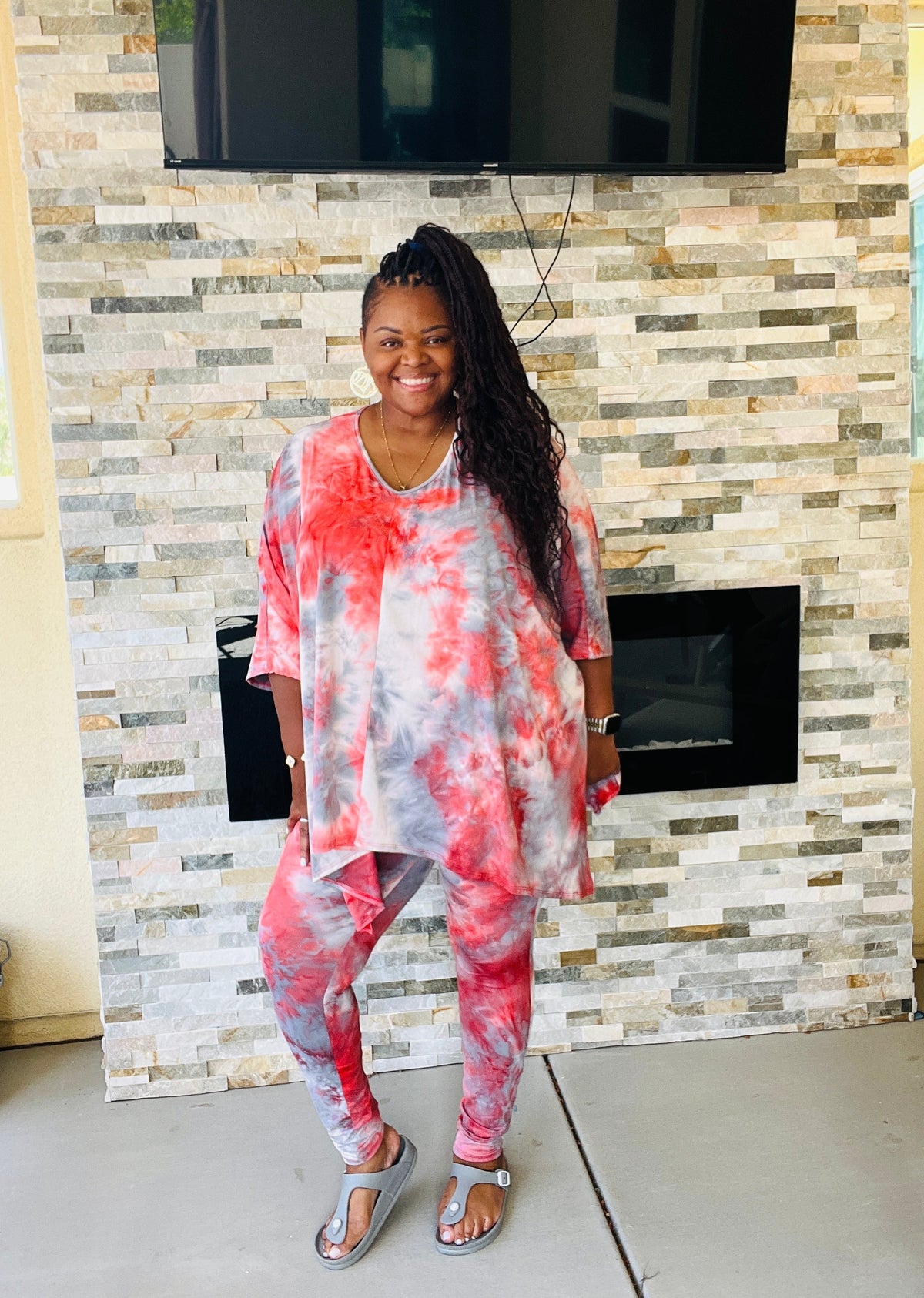 Red Tie Dye Asymmetrical Legging Set