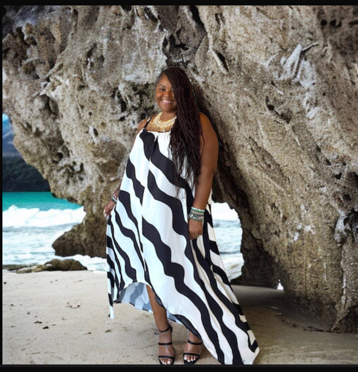 Wavy Hi Lo Print Maxi Dress