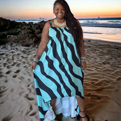 Wavy Hi Lo Print Maxi Dress