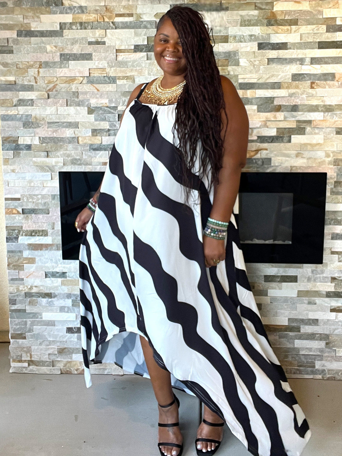 Wavy Hi Lo Print Maxi Dress