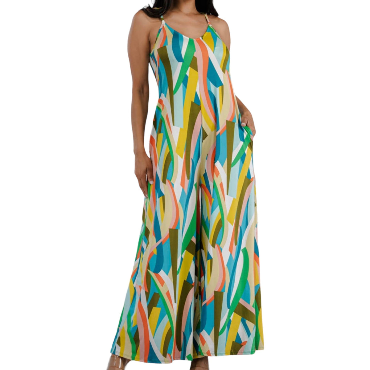 Splash Of Color Wide leg Jumpsuit With Pockets